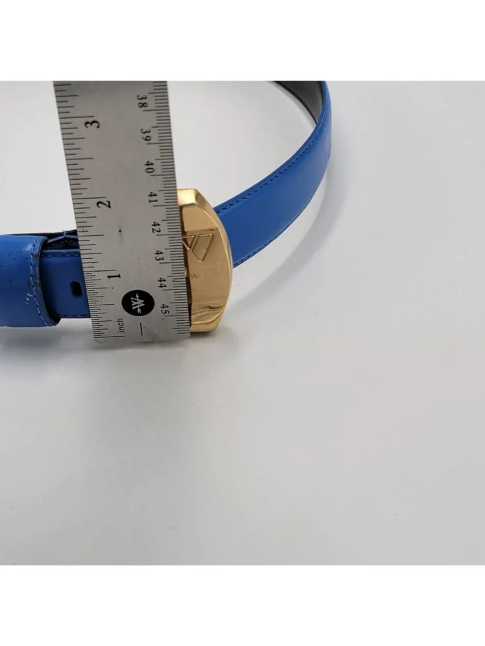 VTG 90S Blue Liz Claiborne Semi-Aniline Leather Belt With Gold Buckle - Medium S